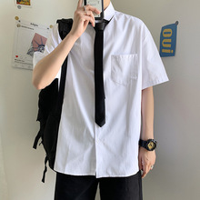 夏季短袖衬衫男原创jk宽松港风休闲学生套装班服dk制服正装白衬衣