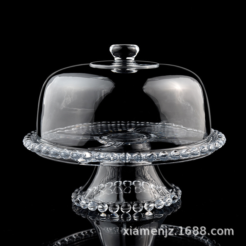 European-Style Household Transparent Glass Tall Cake Tray with Lid Dessert Table Fruit Plate Buffet Bread Snack Display