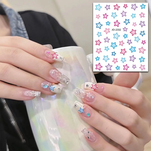 Colorful Star Nail Sticker Red and Blue Five-Pointed Star Heart Adhesive Nail Decal