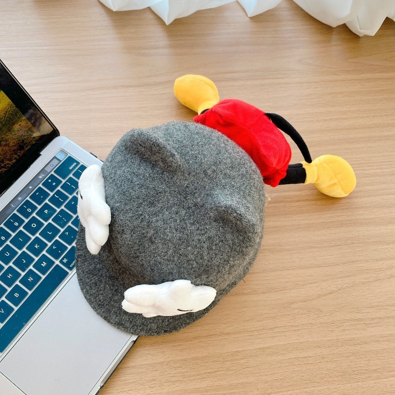 Sombreros para bebés otoño y invierno gorras de caballo de lengua de pato lindas sombreros de sol de Mickey para niños y niñas sombreros de cachemira de invierno