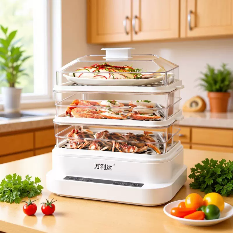 万利达三层不锈钢电蒸锅大容量智能蒸煮一体多功能全自动电热火锅