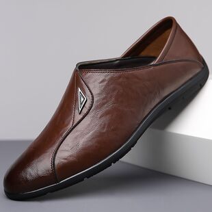 2024 New Casual Leather Shoes Non-slip Soft Sole Men's Trendy Casual Leather Shoes Bean Shoes