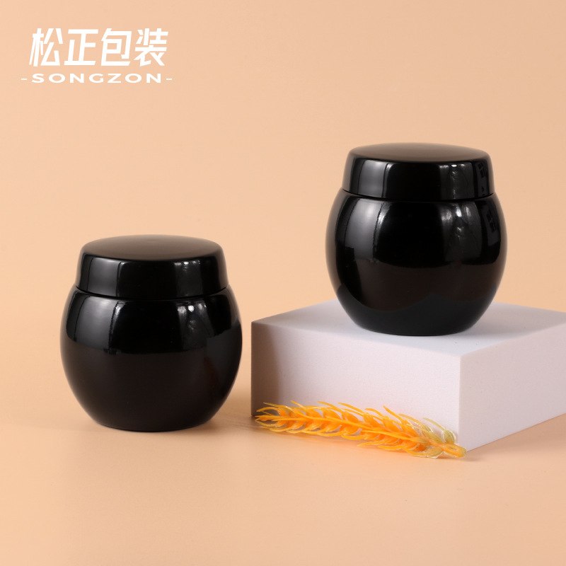 Spot Wholesale Glass Cream Bottle 100g Big Belly Bottle Black Bandage Cosmetics Bottle 50g Facial Mask Cream Bottle