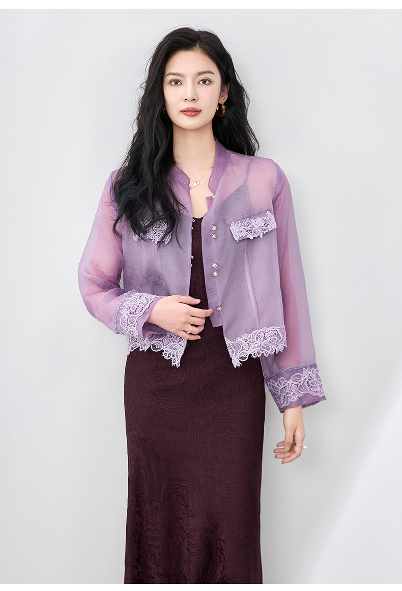 Áo sơ mi dài tay lụa organza cao cấp kiểu Trung Quốc mới mùa hè — Màu đen chi tiết 29