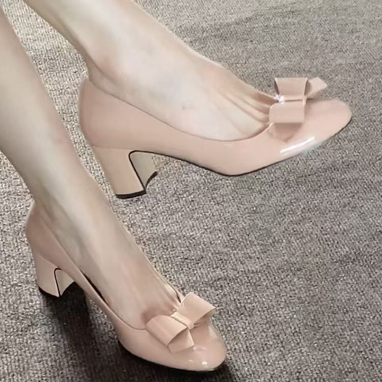 2026 Spring New Korean Style Bow-Tie Fashion Shoes with Skirt, Women's Chanel-Style Elegant Round-Toe High Heels 2026 Spring New Korean Style Bow-Tie Fashion Shoes with Skirt, Women's Chanel-Style Elegant Round-Toe High Heels