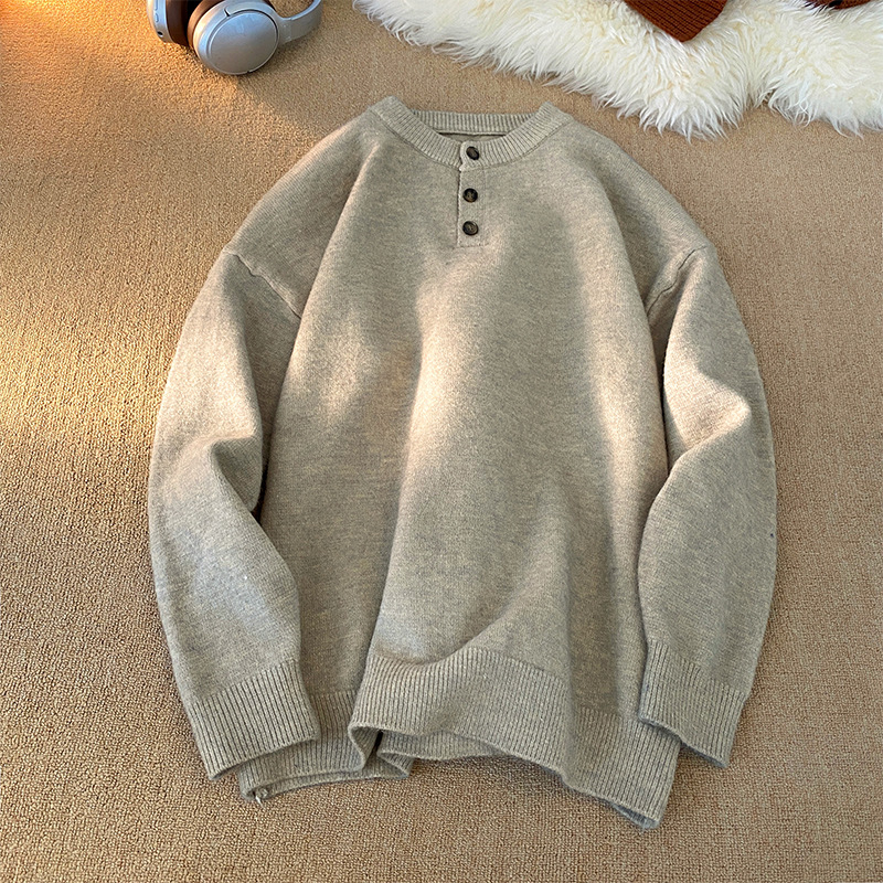 Cleanfit Henley Knit Sweater – Heavyweight Relaxed Pullover With Ribbed Hem_voghion.com