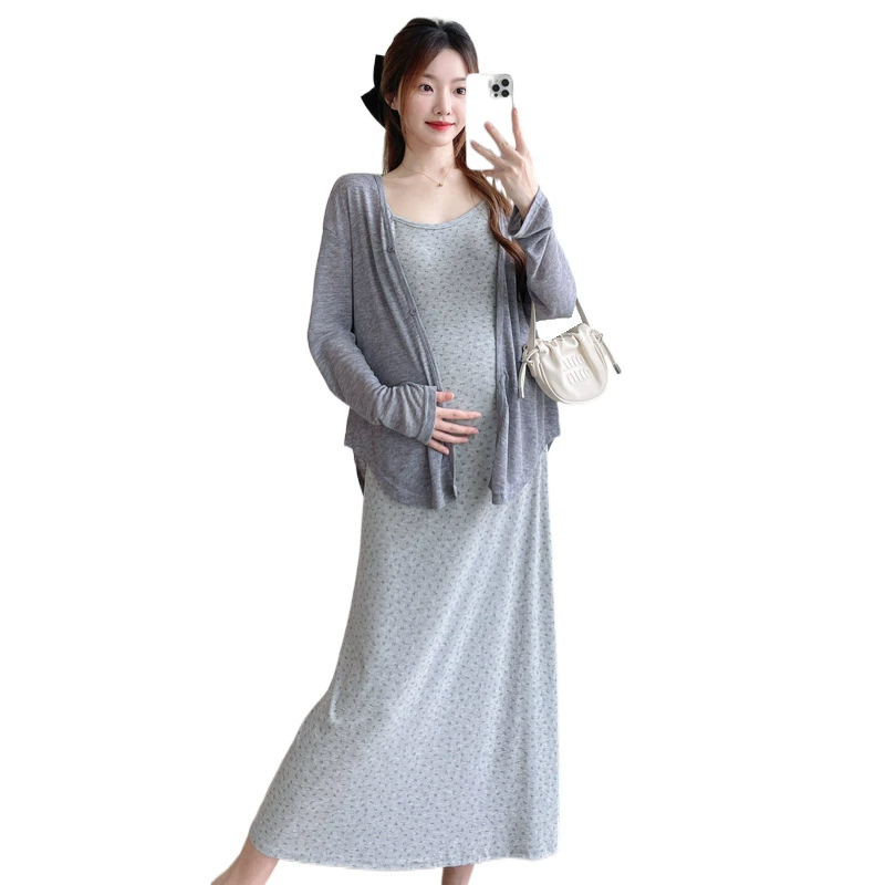 Модное длинное платье для беременных, юбка, с длинными рукавами, комплект, корейский стиль, до колена