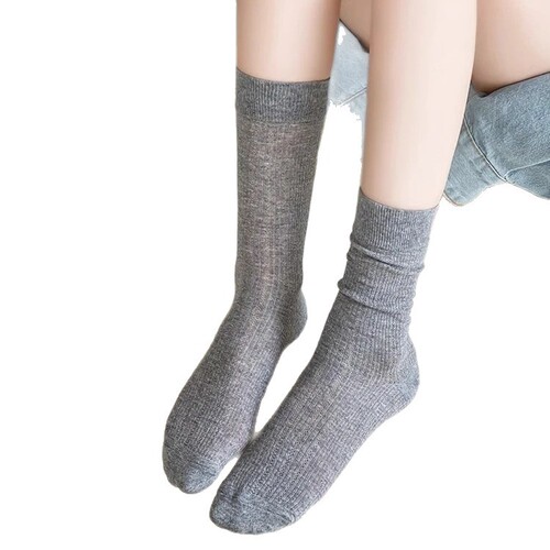 Summer thin socks, breathable hollow socks, solid color vertical strip mesh pile socks, women's simple ballet style, middle tube socks