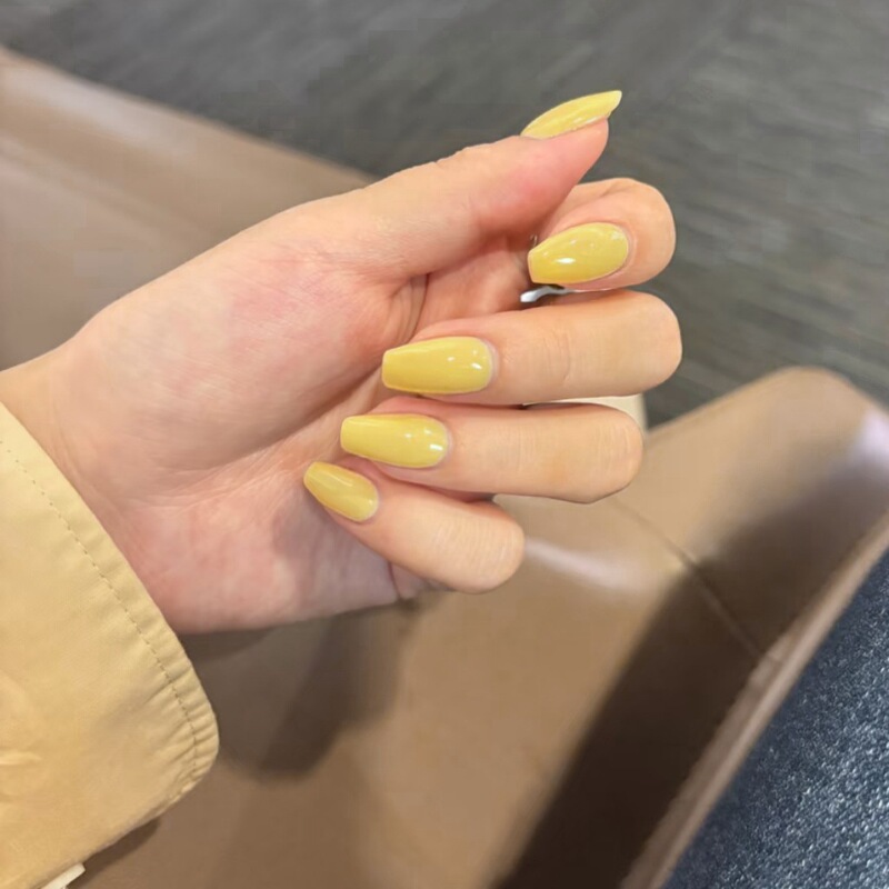 CS-290 turmeric ballet fake nails long yellow dopamine summer bright color 24 pieces of wearing nail tablets wholesale