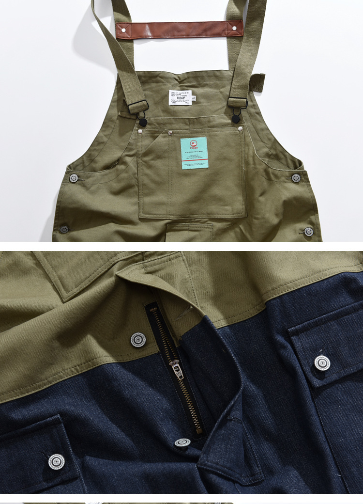 Tuta da lavoro a blocchi di colore, stile maschile, con bretelle, pantaloni da papà, pantaloni in denim, marchio europeo e americano alla moda_voghion.com