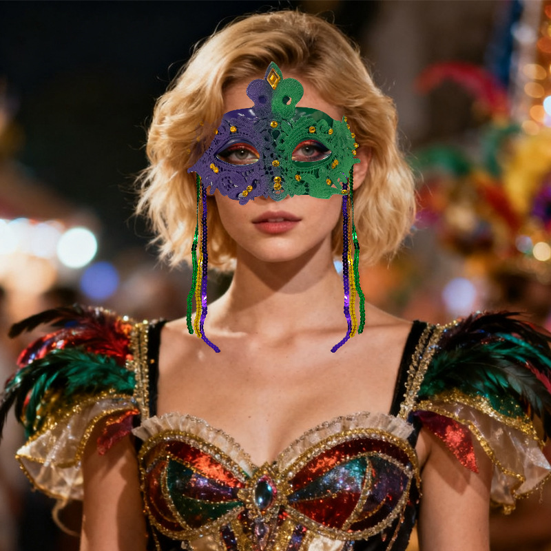 Nueva máscara de diamante de color roxo verde dorado regalos festivales fiesta fiesta máscara de mitad de cara sexy