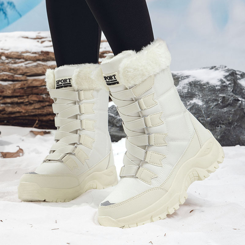 Women's Waterproof Mid-Calf Snow Boots Winter Warm Outdoor Fashion Cotton Boots Women's Velvet Thickened Cold-Proof Hiking Boots