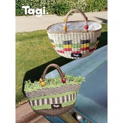Tagi.木头果子编织手提手工水果野餐篮 串珠编织度假包手拎