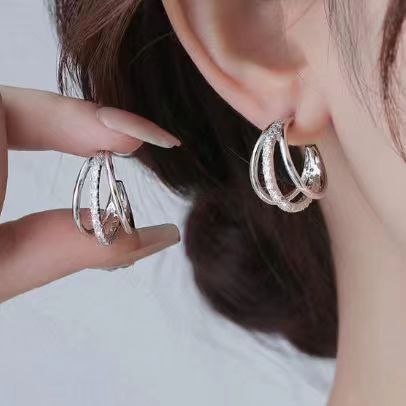 Korean Design Copper Inlaid Zircon Hoop Fashion Earrings 2025 New Trendy Stylish Internet Celebrity Hoop Earrings for Women