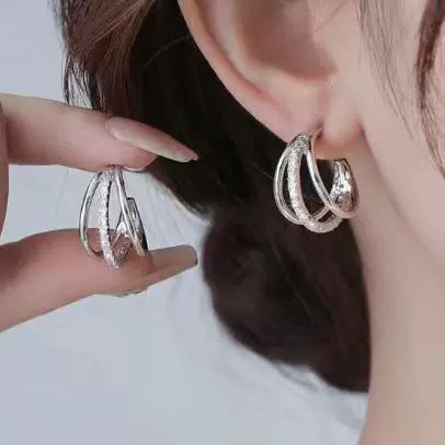 Korean Design Copper Inlaid Zircon Hoop Fashion Earrings 2025 New Trendy Stylish Internet Celebrity Hoop Earrings for Women