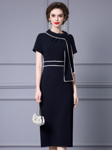 Bow design high waisted commuting slit wrap hip skirt for summer