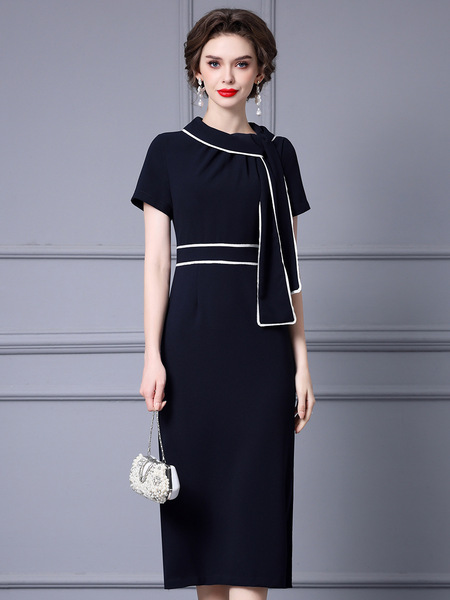 Bow design high waisted commuting slit wrap hip skirt for summer