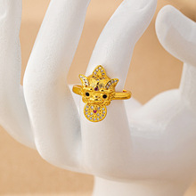 新中式越南沙金戒指精致镶钻貔貅钱币指环女款小众设计感饰品厂家