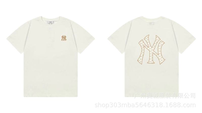 韓国 25ss 新 MLB 春夏新作 ny ビッグロゴ刺繍半袖プリントラウンドネック Tシャツ男女兼用|undefined