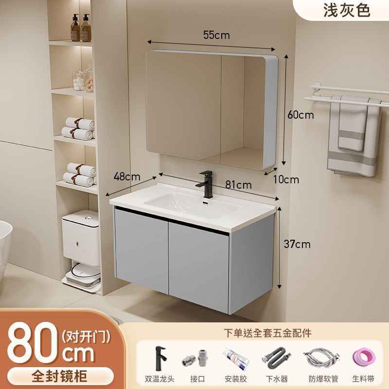 Gabinete de baño de aluminio inteligente espacial grueso combinación lavabo lavabo en cerámica lavabo fábrica de inodoro al por mayor