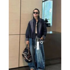 连帽拼接休闲百搭短款外套女2025秋季新款韩版宽松设计感小众上衣