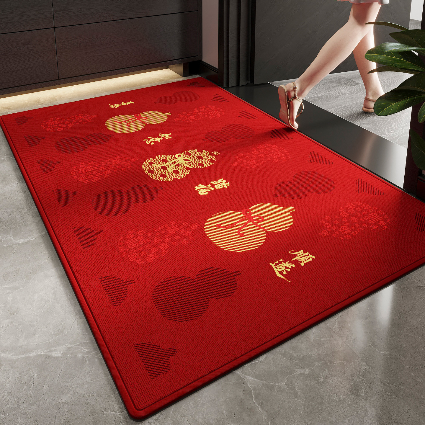 New Year's Entrance Floor Mat, Entrance Door Mat, Household Panchu Door Anti-Slip Mat, Festive Carpet, Red Foot Mat
