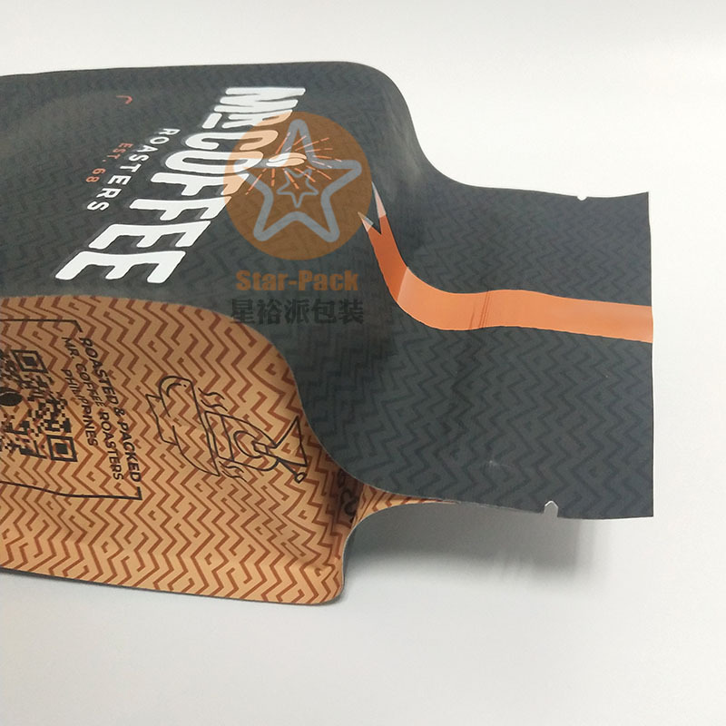 潮流设计UV印刷哑光黑色咖啡自封袋 250克自立带气阀八边封咖啡袋