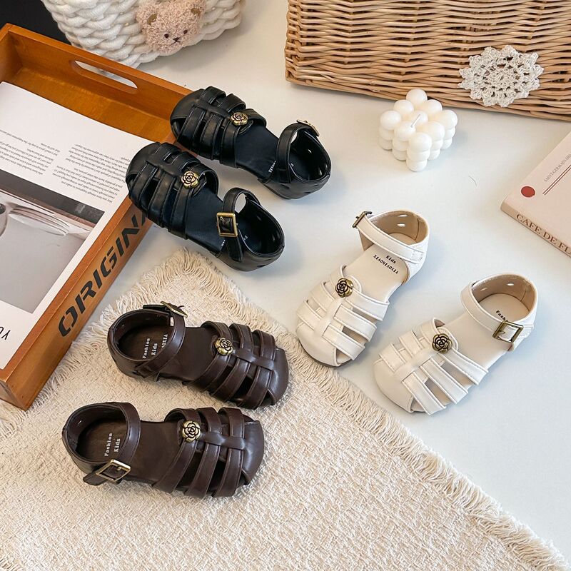 Sweet Retro Floral Summer Children's Shoes, Kids' Closed-Toe Soft-Soled Non-Slip Sandals, Little Girls' Woven Roman Shoes, Trendy Sweet Retro Floral Summer Children's Shoes, Kids' Closed-Toe Soft-Soled Non-Slip Sandals, Little Girls' Woven Roman Shoes, Trendy
