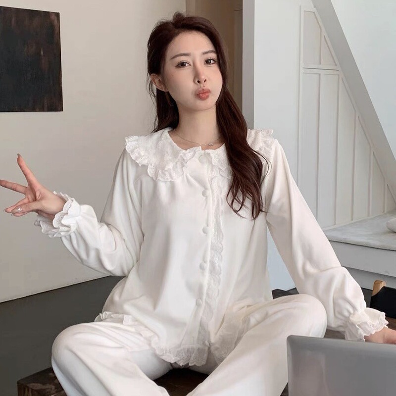 Women's Autumn and Winter Solid Color Princess Sweet Girl Warm Thickened Home Wear Island Velvet Japanese Style Pajama Set Women's Autumn and Winter Solid Color Princess Sweet Girl Warm Thickened Home Wear Island Velvet Japanese Style Pajama Set