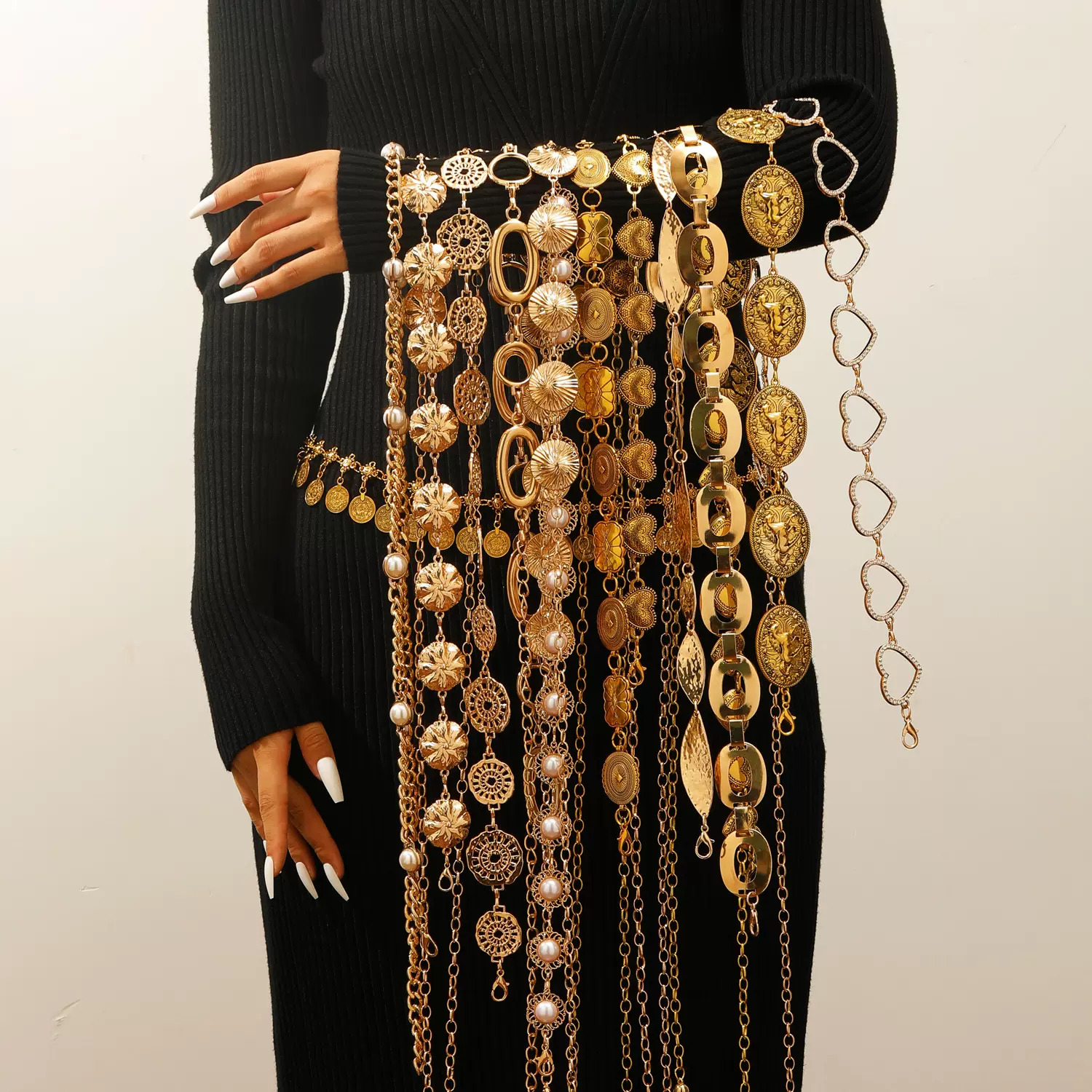 复古百搭休闲腰饰连衣裙牛仔搭配腰链波西米亚民族风爱心流苏腰带