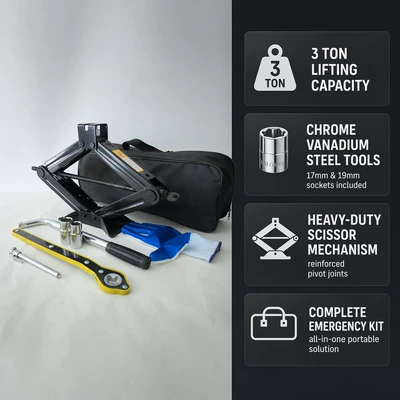 New heavy-duty 3-ton car scissor jack 0kg tire changing tool set, labor-saving telescopic tire wrench 0kg (Car jack)