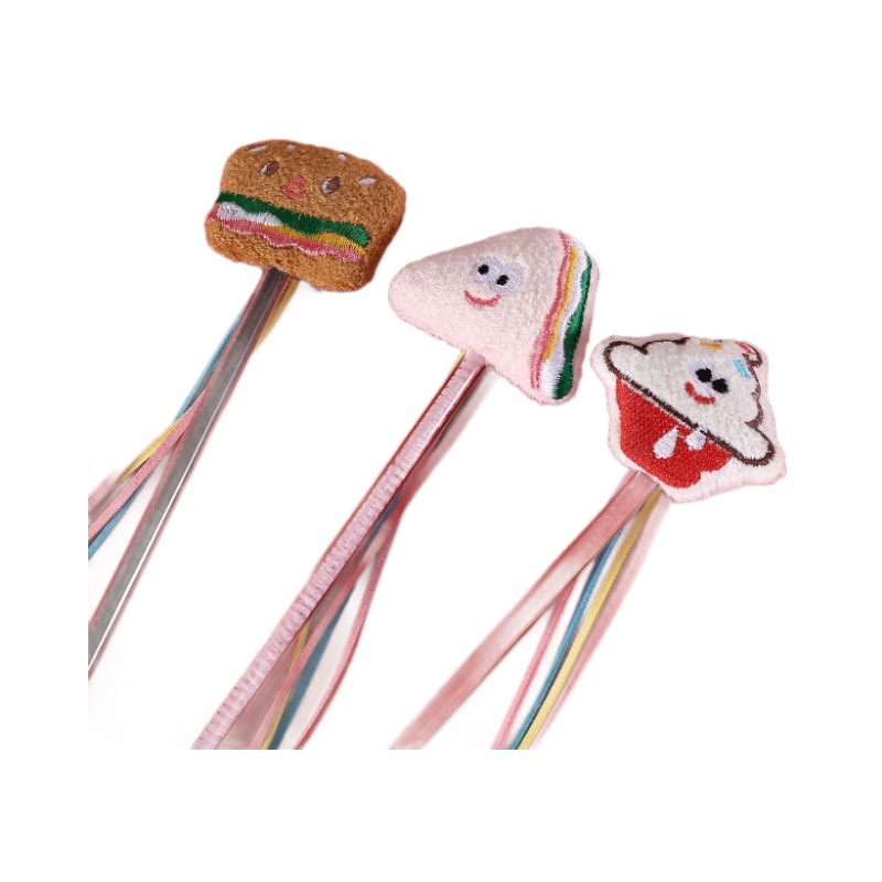 Nuevo helado de hamburguesa de felpa de dibujos animados, palo de gato divertido, borla, palo de gato divertido, juguete interactivo para mascotas de gato