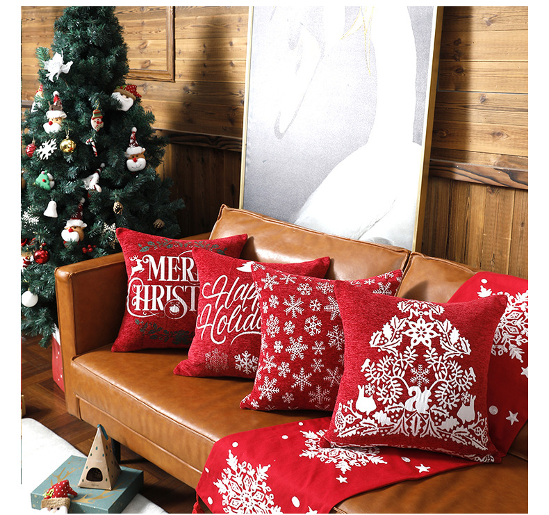 Capa de almofada de natal jacquard com floco de neve_voghion.com