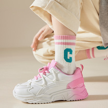 粉色儿童袜子女童秋季薄款多巴胺彩色时尚好看2023新款中筒袜批发
