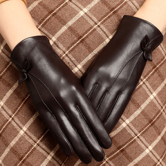 High-end leather gloves for women, thin sheepskin gloves for autumn and winter, driving touch screen, warm, hand repair, fashionable, windproof.