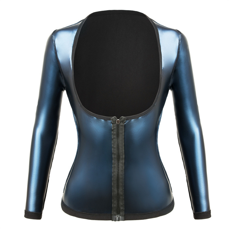 Traje de sudor transfronterizo Soporte del pecho de las mujeres cremallera ropa de entrenamiento de yoga deportes salud sauna sudor manga larga ropa de conformación del cuerpo europeo y americano