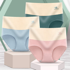 Graphene solid color cotton high waist tummy control briefs for women, printed breathable plus size hip elastic underwear for women