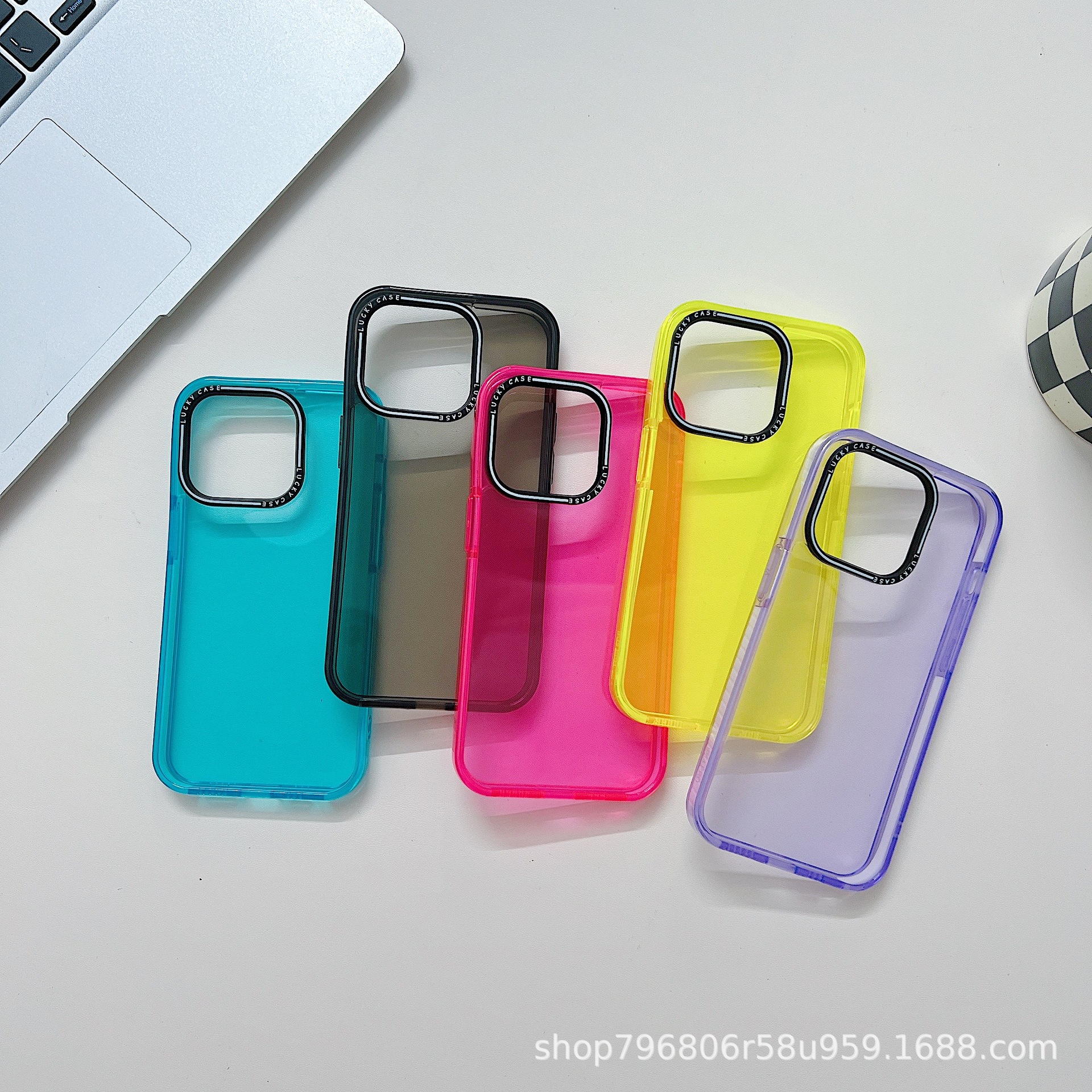 荧光色大孔手机壳素材保护套 镜头可纯黑框 适用于iPhone型号