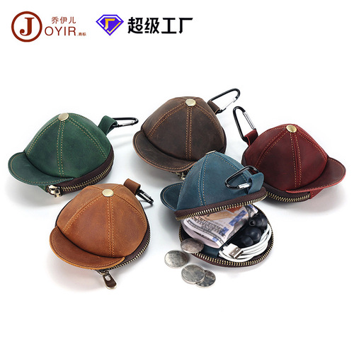 Leather Creative Waist Bag Small Wallet Crazy Horse Coin Key Holder Mini Korean Style Cute Hat Shaped Purse