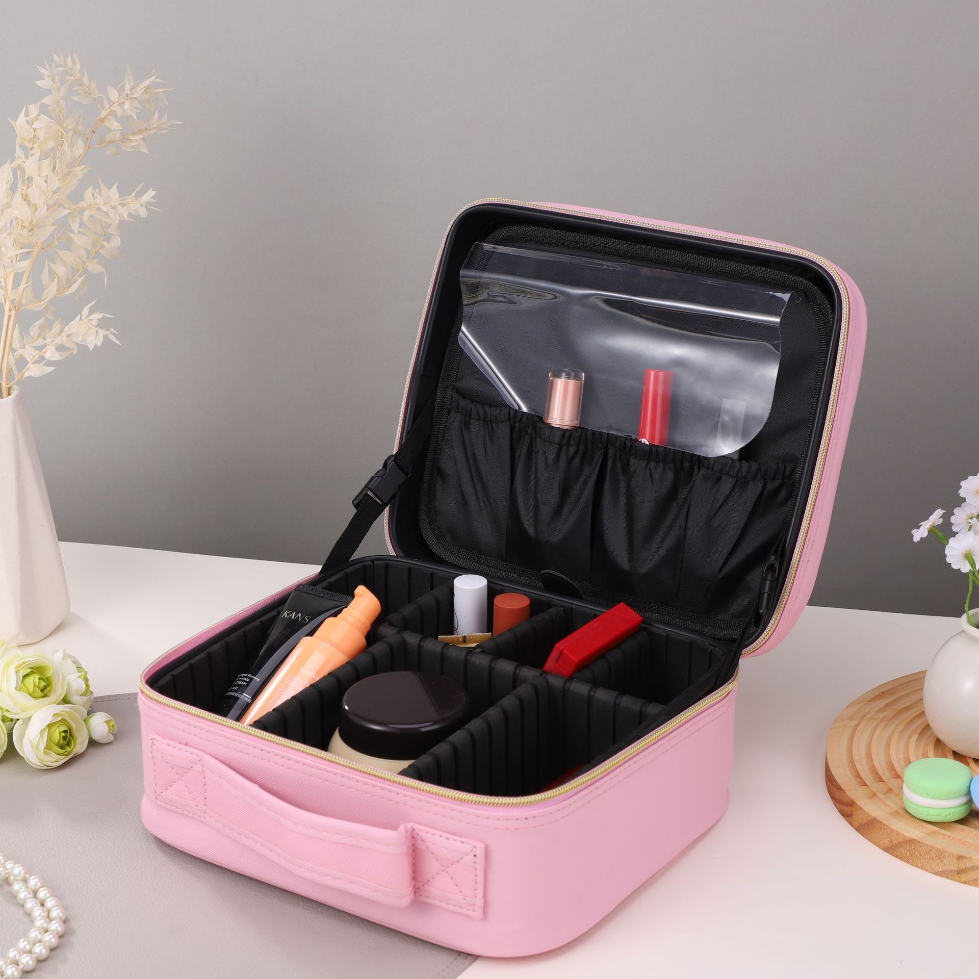 Nuevo tipo con lámpara led espejo de maquillaje bolsa de maquillaje de gran capacidad bolsa de maquillaje de viaje caja de maquillaje portátil