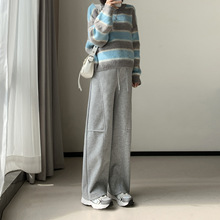 孕妇休闲直筒阔腿运动裤孕妇秋冬加绒卫裤孕妇抽绳宽松香蕉长裤子