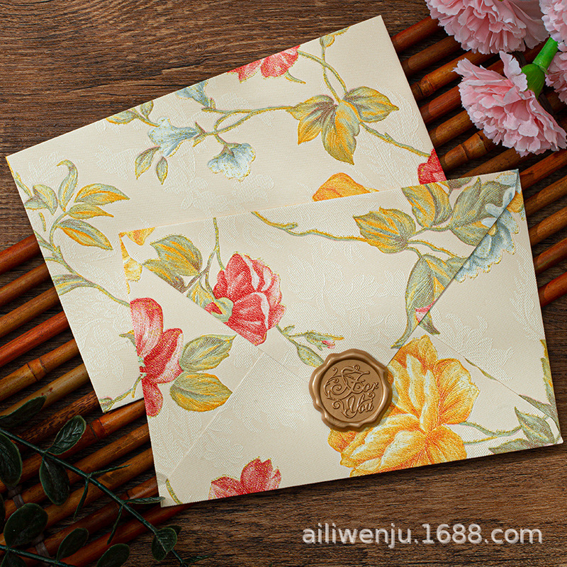 艾黎国色天香信封信纸套装复古浮雕花信笺浪漫手写情书祝福礼品