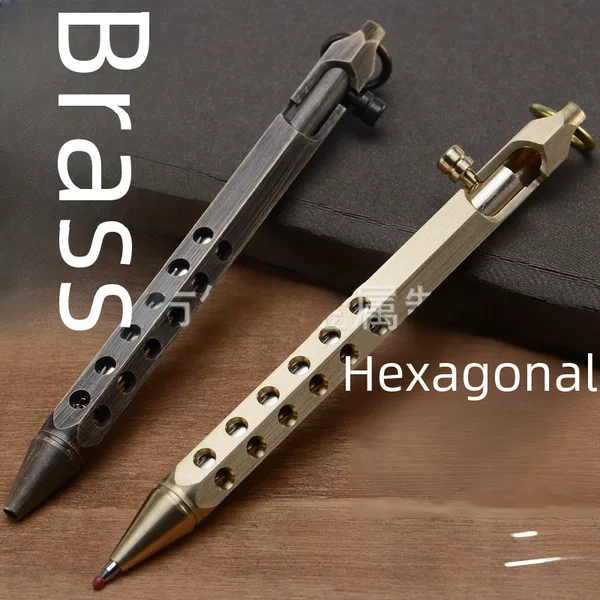 Brass Pen Handmade Machine Gun Pen Creative Vintage Six-edge Brass Pen Signature Pen Office Stationery Business Gift Pen