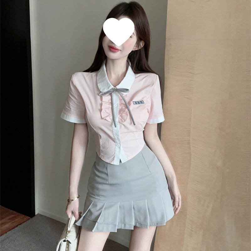 Single/Two-Piece Korean Jk Uniform Pure Desire Preppy Style Suit for Women with Sweet Pink Shirt and Gray Pleated Skirt