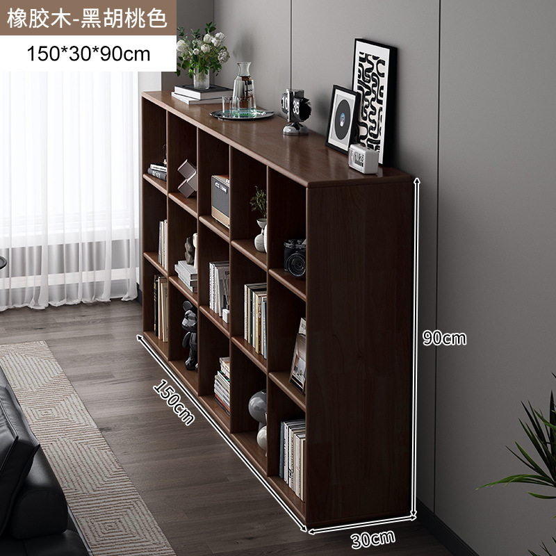 Estantería de madera de goma, gabinete de rejilla de madera maciza, sala de estar, soporte integrado contra la pared, almacenamiento de piso, estantería de color de nogal americano