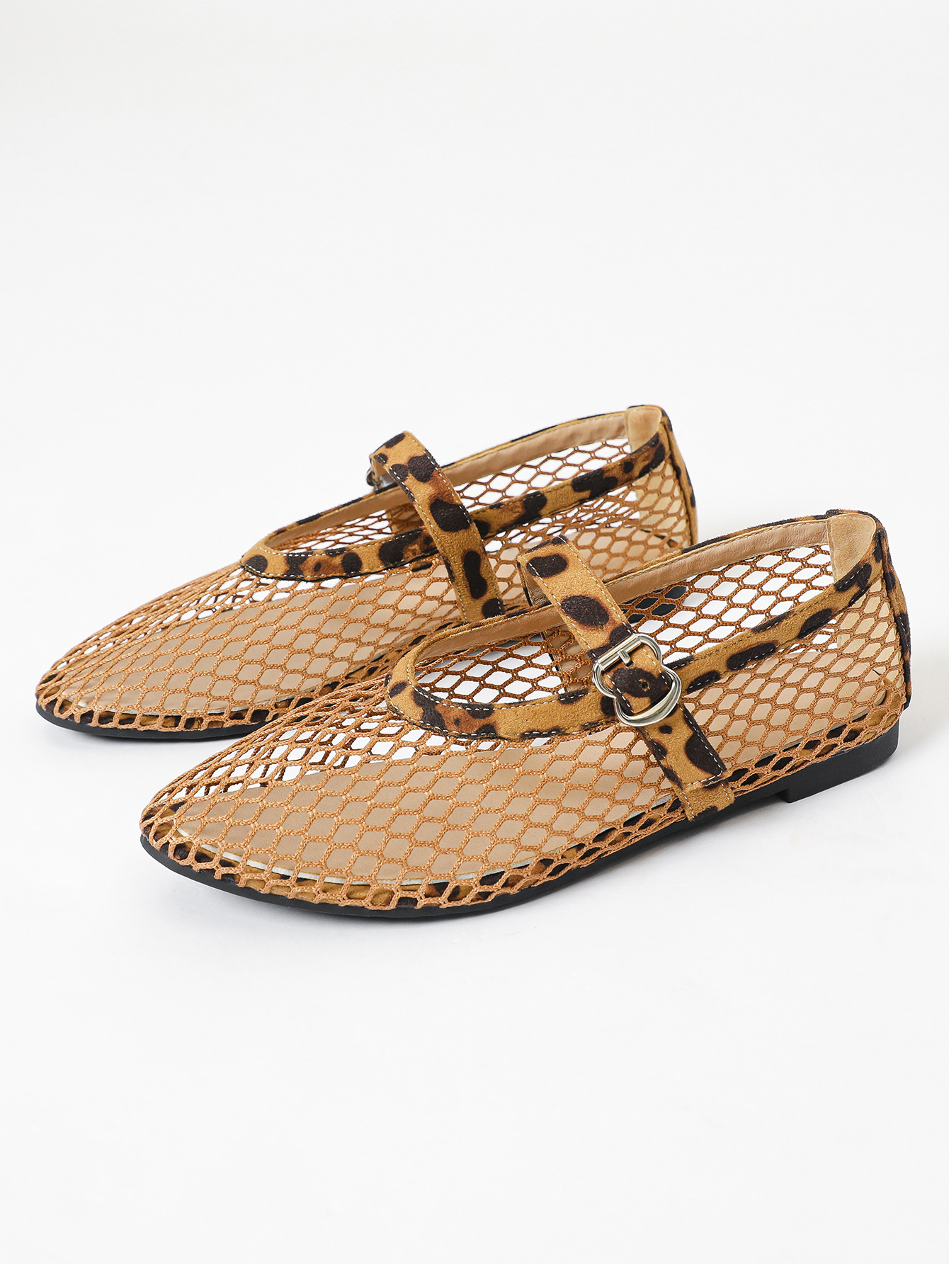 Women's round Toe Flat Fishnet Shoes Breathable Mesh Mary Jane Shoes with a Single Strap plus Sizes 35 45_vogvips.com
