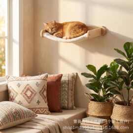跨境木质猫咪四季通用室内猫窝防抓猫床实木悬挂式猫咪吊床实木