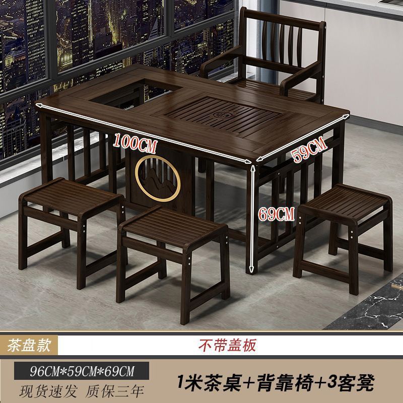 Mesa de té de balcón, pequeña oficina doméstica, mesa de té, hervidor de madera sólida, mesa de té integrada