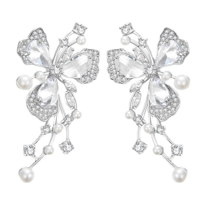 1 Par Estilo De Hadas Mariposa Embutido Cobre Diamante Artificial Pendientes De Gota display picture 7