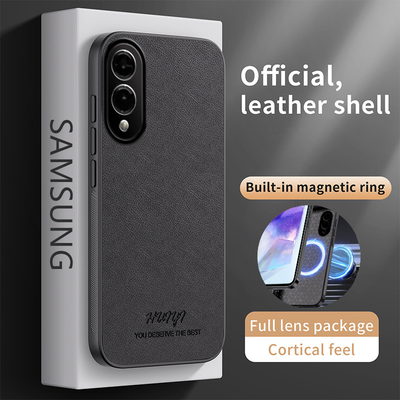 Suitable for Samsung S25Ultra Sheepskin Leather Mobile Phone Case A36 Car Invisible Magnetic Suction M55-Business Bag Case